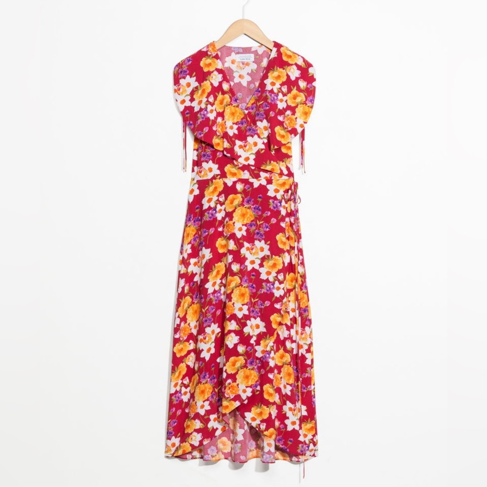 & Other Stories Oversized Lapel Floral Coquette Wrap Dress